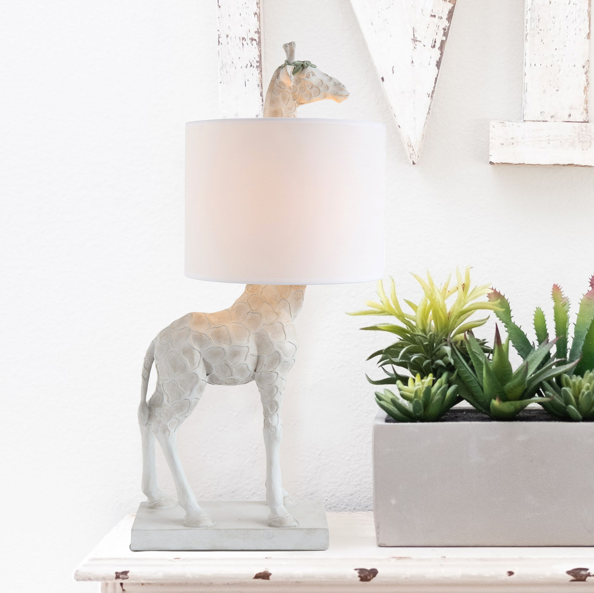 Giraffe Lamp With Linen Shade - Contemporary - Table Lamps - by Olive ...