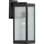 Progress Lighting - Felton Collection Black 1-Light Medium Wall Lantern - Achieve the stylish and peaceful home environment you've been waiting for with this beautiful wall light. The rectangular matte black frame's intelligent design is just right for illuminating any outdoor space in need of illumination. The frame holds elongated, rippled glass panels through which a warm, guiding glow will shine.