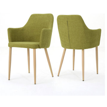 GDF Studio Serra Mid Century Fabric Dining Chairs, Set of 2, Green/Dark Brown