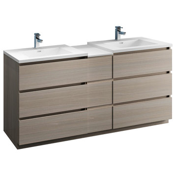 Fresca Lazzaro 72" Gray Wood Double Sink Cabinet With Integrated Sinks