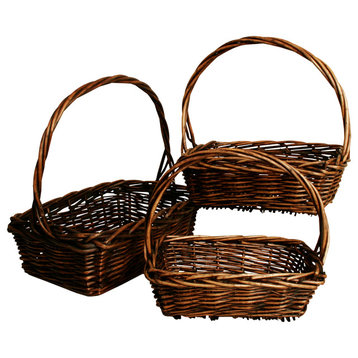 Wald Imports Brown Willow Decorative Nesting Storage Baskets, Set of 3