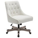 OSP Home Furnishings - Tindal Office Chair-White Boucle Rustic Wood Base, White Boucle - Elevate your workspace to new heights of comfort and style with our plush Boucle Upholstered Office Chair, the perfect blend of comfort, style, and functionality. Featuring attractive button-tufting detail, this chair adds a touch of elegance to any workspace. With 360? swivel, you can effortlessly move around your desk, reaching everything you need with ease. Height adjustable seat ensures optimal positioning for your body. The adjustable tilt tension allows you to customize the seat angle to suit your preferences, promoting a more relaxed and productive work environment.Crafted with a beautiful wood base and scuff-guards, this chair not only looks great but also offers long-lasting durability. The burnished metal caster caps add a stylish upgrade, making this chair a statement piece in your office.Assembly is a breeze with the simple base and caster attachment.