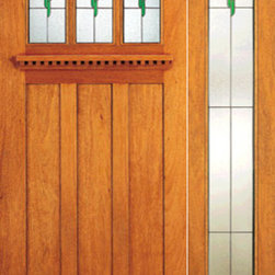 3-Lite Stained Glass, Craftsman Style, Mahogany Door and Full Sidelite - Front Doors
