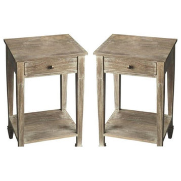 Home Square Transitional Rectangular Wood Side Table in Brass - Set of 2
