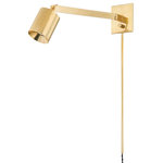 Hudson Valley Lighting - Highgrove 1 Light Portable Sconce, Aged Brass - A smooth, cylindrical shade paired with a square backplate or base are the hallmarks of Highgrove's clean, modern look. The petite spotlight shade rotates and the arm of the portable sconce and floor lamp extends and articulates for ultimate versatility and functionality. Part of our Mark D. Sikes collection.