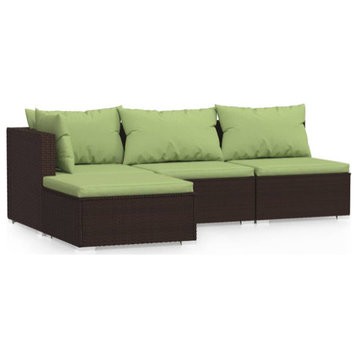 vidaXL Patio Lounge Set Outdoor Sectional Sofa Set 4 Piece Brown Poly Rattan