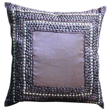 Purple 3D Antique Sequins 16"x16" Silk Pillows Covers for Couch, Purple Glamor