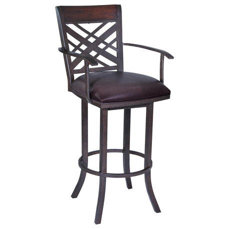 Tahiti 30" Arm Barstool in Auburn Bay finish with Brown Pu upholstery