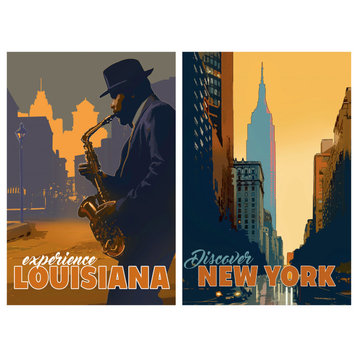 "Down In The Bayou & New York Minute" Frameless Tempered Glass Wall Art Set of 2