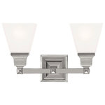 Livex Lighting - Mission Bath Light, Polished Nickel - The Mission collection has clean lines with geometric forms. This two light bath fixture with etched opal glass is finished in polished nickel. Square bar style arms elevate the glass.