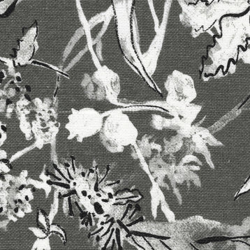 90" Round Tablecloth Garden Party Ink Floral Gray Cotton Linen