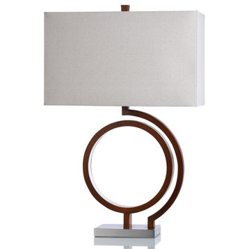 Askel Fauxwood Table Lamp With Metal Base Brown and Silver Finish, LED