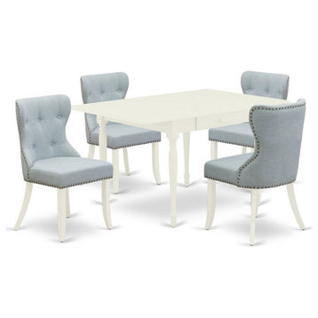 East West Furniture Monza 5-piece Wood Dining Room Table Set in Linen White