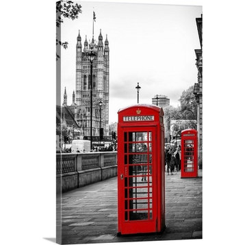 "Red Telephone Booths, London" Wrapped Canvas Art Print, 16"x24"x1.5"