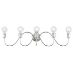 Livex Lighting - Lansdale 5 Light Polished Chrome Large Vanity Sconce - Clean lines and exposed bulb sockets make the Lansdale collection perfect for your mid-mod or transitional bath. The eclectic look is perfect for spaces wanting an urban, minimalistic or industrial touch. With superb craftsmanship and affordable price, this polished chrome five-light vanity sconce is sure to tastefully indulge your extravagant side.
