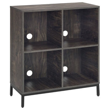Pemberly Row Industrial Wood Record Storage Cube Bookcase in Brown Ash
