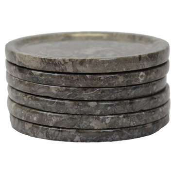 Natural Geo Gray Decorative Round Marble Drink Coaster, Set of 6