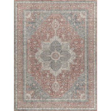 Heritage Power Loomed Polyester and Acrylic Rust/Beige Area Rug, 2'6"x12'