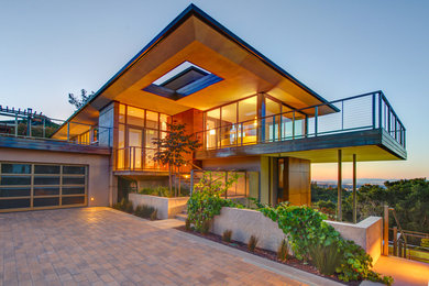 Huge trendy beige three-story mixed siding exterior home photo in San Francisco
