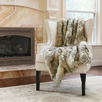 Luxe Faux Fur Throw Blanket, Kitt Fox, 58"x60"