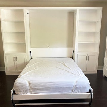 Square Shaker Panel Queen Vertical Murphy Wall Bed with Side Pier Cabinets