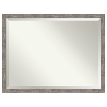 Marred Pewter Beveled Wood Wall Mirror 42.5 x 32.5 in.