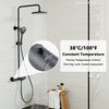 Thermostatic Round Shower Faucet Dual Head Waterfall Shower Bar System, Matte Black