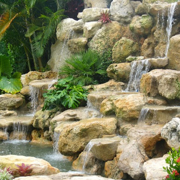 Tropical waterfall pond and garden