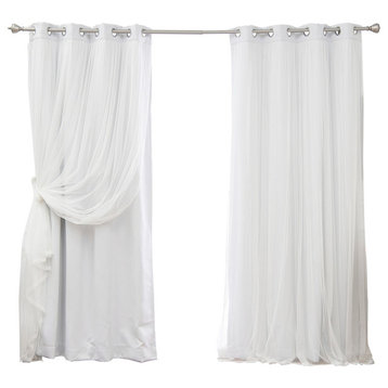 Grommet Blackout Curtains With Tulle Overlay, Vapor, 96"