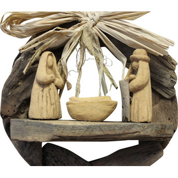 Nativity Scene Wreath Natural Driftwood Rafia Bow Coastal Christmas Holiday