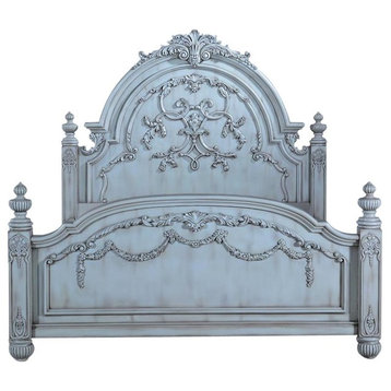Bed Classical Queen Glazed Turquoise Blue Carved Solid Wood
