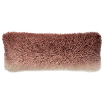Ombre Fade Faux Fur Blush Ivory Decorative Accent Pillow, 13"x35", No Fill