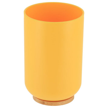 Yellow PADANG Vanity Bath Tumbler Cup or Toothbrush Holder with Bamboo Base 10 F