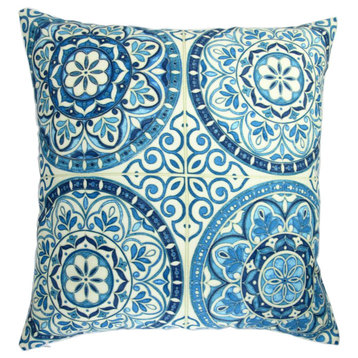 18" Outdoor Pillow Spanish Color Wheel in Indigo Blue, Set of 2, Pillow Cover On