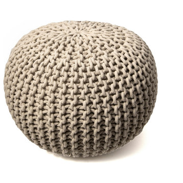nuLOOM Knitted Cotton Ling Contemporary Pouf, Beige