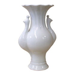 Chinese Oriental Ceramic Off White Light Cream Bird Head Vase - Vases