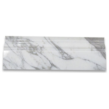 Statuary White Statuario Marble 4x12 Baseboard Crown Molding Polished, 1 piece