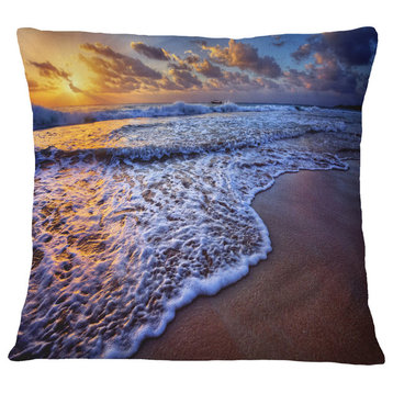 Sunset Over Blue Sea Waves Seashore Throw Pillow, 16"x16"