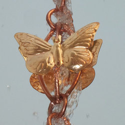 Decorative Downspouts -Copper Cascading Butterflies on Rings Rain Chain - Rain Chains