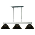 Z-Lite - Nickel Players 3 Light 46" Wide Billiard Pendant With Black Synthetic Shade - Straight Line Inspired Detailing Defines This Beautiful Three Light Fixture. Finished In Brushed Nickel And Paired With Smoke Acrylic Shades This Three Light Fixture Would Be Equally At Home In The Game Room Or Anywhere Else In The House Needing A Touch Of Modern Charm. Adjustable Rods Are Included To Ensure The Perfect Hanging Height.