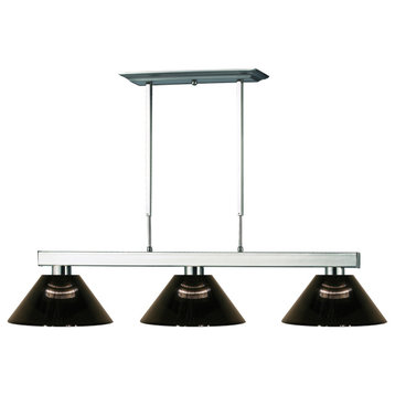 Nickel Players 3 Light 46" Wide Billiard Pendant With Black Synthetic Shade
