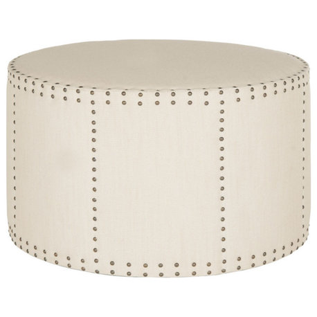 Foster Ottoman Brass Nail Heads Beige