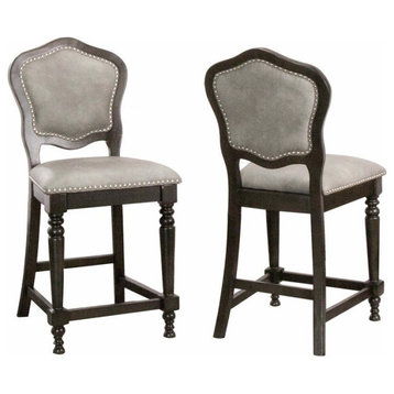 Sunset Trading Vegas 25" Microsuede Upholstered Barstools in Gray (Set of 2)