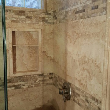 ForzaStone Walnut Cross Cut Travertine Walk In Shower