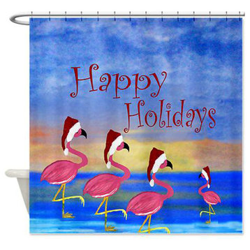 Santas Flamingo Family Shower Curtain