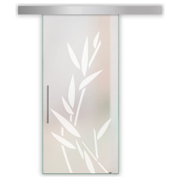 Modern Sliding Glass Door With Elegant Engraved Design ALU100, 36"x84", Recessed Grip