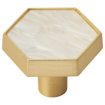 Hexagon Knob, 2 Pack, Gold/Mother of Pearl