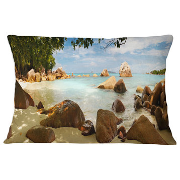 Tropical Rocky Beach Panorama Landscape Printed Throw Pillow, 12"x20"