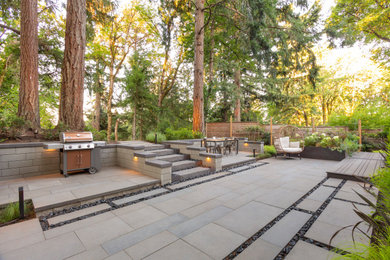 This is an example of a mid-sized modern patio in Portland.