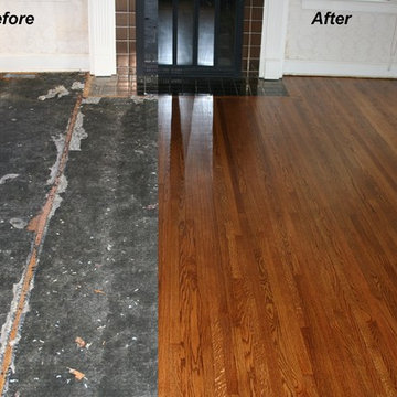 Refinish Hardwood floor with carpet pad stuck to it.